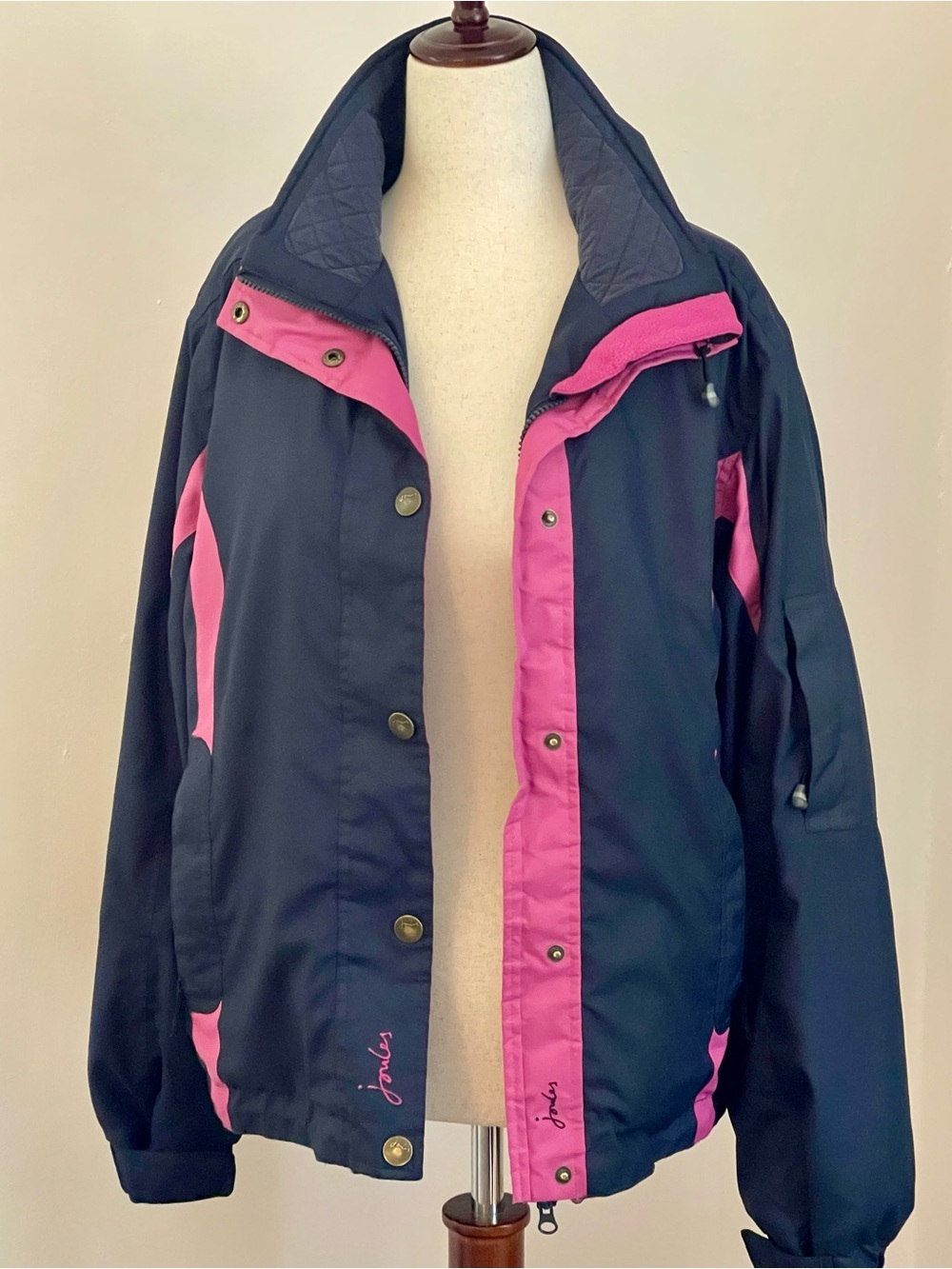 Joules Eventer Waterproof Fleece-Lined Riding Jacket Navy Pink US 10